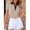 image:imageDokotoo Womens Polo Shirts Short Sleeve Business Casual Tops V Neck Collared Shirts Slim Fit BlousesBlack Neck Khaki