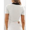 image:imageDokotoo Womens Polo Shirts Short Sleeve Business Casual Tops V Neck Collared Shirts Slim Fit BlousesBlack Neck White