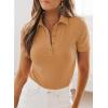 image:imageDokotoo Womens Polo Shirts Short Sleeve Business Casual Tops V Neck Collared Shirts Slim Fit BlousesCamel