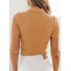 image:imageDokotoo Womens Polo Shirts Short Sleeve Business Casual Tops V Neck Collared Shirts Slim Fit BlousesCamel