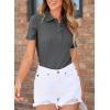 image:imageDokotoo Womens Polo Shirts Short Sleeve Business Casual Tops V Neck Collared Shirts Slim Fit BlousesCarbon Grey