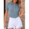 image:imageDokotoo Womens Polo Shirts Short Sleeve Business Casual Tops V Neck Collared Shirts Slim Fit BlousesMist Blue