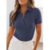 image:imageDokotoo Womens Polo Shirts Short Sleeve Business Casual Tops V Neck Collared Shirts Slim Fit BlousesNavy Blue