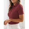 image:imageDokotoo Womens Polo Shirts Short Sleeve Business Casual Tops V Neck Collared Shirts Slim Fit BlousesRed Dahlia