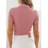 image:imageDokotoo Womens Polo Shirts Short Sleeve Business Casual Tops V Neck Collared Shirts Slim Fit BlousesRose Pink