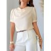 image:imageDokotoo Womens Satin Cowl Neck Blouse Short Puff Sleeve Elegant Tops Business Casual OutfitsBeige