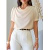 image:imageDokotoo Womens Satin Cowl Neck Blouse Short Puff Sleeve Elegant Tops Business Casual OutfitsBeige