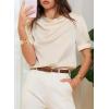 image:imageDokotoo Womens Satin Cowl Neck Blouse Short Puff Sleeve Elegant Tops Business Casual OutfitsBeige