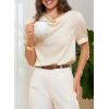 image:imageDokotoo Womens Satin Cowl Neck Blouse Short Puff Sleeve Elegant Tops Business Casual OutfitsBeige