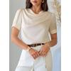 image:imageDokotoo Womens Satin Cowl Neck Blouse Short Puff Sleeve Elegant Tops Business Casual OutfitsBeige
