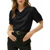 image:imageDokotoo Womens Satin Cowl Neck Blouse Short Puff Sleeve Elegant Tops Business Casual OutfitsBlack