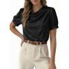 image:imageDokotoo Womens Satin Cowl Neck Blouse Short Puff Sleeve Elegant Tops Business Casual OutfitsBlack