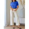 image:imageDokotoo Womens Satin Cowl Neck Blouse Short Puff Sleeve Elegant Tops Business Casual OutfitsBlue