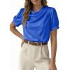 image:imageDokotoo Womens Satin Cowl Neck Blouse Short Puff Sleeve Elegant Tops Business Casual OutfitsBlue