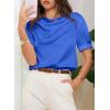 image:imageDokotoo Womens Satin Cowl Neck Blouse Short Puff Sleeve Elegant Tops Business Casual OutfitsBlue