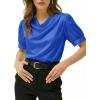 image:imageDokotoo Womens Satin Cowl Neck Blouse Short Puff Sleeve Elegant Tops Business Casual OutfitsBlue
