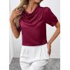 image:imageDokotoo Womens Satin Cowl Neck Blouse Short Puff Sleeve Elegant Tops Business Casual OutfitsRed
