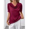 image:imageDokotoo Womens Satin Cowl Neck Blouse Short Puff Sleeve Elegant Tops Business Casual OutfitsRed