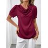 image:imageDokotoo Womens Satin Cowl Neck Blouse Short Puff Sleeve Elegant Tops Business Casual OutfitsRed