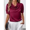 image:imageDokotoo Womens Satin Cowl Neck Blouse Short Puff Sleeve Elegant Tops Business Casual OutfitsRed