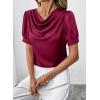 image:imageDokotoo Womens Satin Cowl Neck Blouse Short Puff Sleeve Elegant Tops Business Casual OutfitsRed