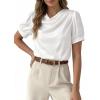 image:imageDokotoo Womens Satin Cowl Neck Blouse Short Puff Sleeve Elegant Tops Business Casual OutfitsWhite