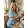 image:imageDokotoo Womens Short Sleeve Babydoll Tops Lace Trim V Neck Cotton Tunic Shirts for Women 2026 Summer Spring BlouseBeau Blue