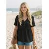 image:imageDokotoo Womens Short Sleeve Babydoll Tops Lace Trim V Neck Cotton Tunic Shirts for Women 2026 Summer Spring BlouseBlack