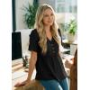 image:imageDokotoo Womens Short Sleeve Babydoll Tops Lace Trim V Neck Cotton Tunic Shirts for Women 2026 Summer Spring BlouseBlack