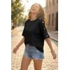 image:imageDokotoo Womens Short Sleeve Tops Crew Neck Button Casual Summer Oversized T Shirts BlousesBlack