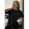 image:imageDokotoo Womens Short Sleeve Tops Crew Neck Button Casual Summer Oversized T Shirts BlousesBlack