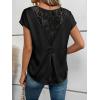 image:imageDokotoo Womens Silk Satin Tops Short Sleeve Shirts Crewneck Back Lace Patchwork Casual Dressy Blouse Summer OutfitsBlack