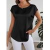 image:imageDokotoo Womens Silk Satin Tops Short Sleeve Shirts Crewneck Back Lace Patchwork Casual Dressy Blouse Summer OutfitsBlack