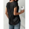 image:imageDokotoo Womens Silk Satin Tops Short Sleeve Shirts Crewneck Back Lace Patchwork Casual Dressy Blouse Summer OutfitsBlack