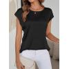 image:imageDokotoo Womens Silk Satin Tops Short Sleeve Shirts Crewneck Back Lace Patchwork Casual Dressy Blouse Summer OutfitsBlack