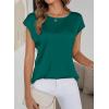 image:imageDokotoo Womens Silk Satin Tops Short Sleeve Shirts Crewneck Back Lace Patchwork Casual Dressy Blouse Summer OutfitsGreen