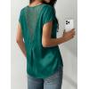 image:imageDokotoo Womens Silk Satin Tops Short Sleeve Shirts Crewneck Back Lace Patchwork Casual Dressy Blouse Summer OutfitsGreen