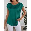 image:imageDokotoo Womens Silk Satin Tops Short Sleeve Shirts Crewneck Back Lace Patchwork Casual Dressy Blouse Summer OutfitsGreen