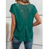 image:imageDokotoo Womens Silk Satin Tops Short Sleeve Shirts Crewneck Back Lace Patchwork Casual Dressy Blouse Summer OutfitsGreen