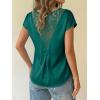 image:imageDokotoo Womens Silk Satin Tops Short Sleeve Shirts Crewneck Back Lace Patchwork Casual Dressy Blouse Summer OutfitsGreen