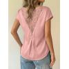 image:imageDokotoo Womens Silk Satin Tops Short Sleeve Shirts Crewneck Back Lace Patchwork Casual Dressy Blouse Summer OutfitsPinkish Purple