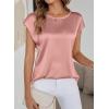 image:imageDokotoo Womens Silk Satin Tops Short Sleeve Shirts Crewneck Back Lace Patchwork Casual Dressy Blouse Summer OutfitsPinkish Purple