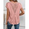 image:imageDokotoo Womens Silk Satin Tops Short Sleeve Shirts Crewneck Back Lace Patchwork Casual Dressy Blouse Summer OutfitsPinkish Purple