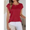 image:imageDokotoo Womens Silk Satin Tops Short Sleeve Shirts Crewneck Back Lace Patchwork Casual Dressy Blouse Summer OutfitsRed