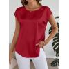 image:imageDokotoo Womens Silk Satin Tops Short Sleeve Shirts Crewneck Back Lace Patchwork Casual Dressy Blouse Summer OutfitsRed