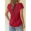 image:imageDokotoo Womens Silk Satin Tops Short Sleeve Shirts Crewneck Back Lace Patchwork Casual Dressy Blouse Summer OutfitsRed