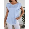 image:imageDokotoo Womens Silk Satin Tops Short Sleeve Shirts Crewneck Back Lace Patchwork Casual Dressy Blouse Summer OutfitsSky Blue