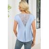 image:imageDokotoo Womens Silk Satin Tops Short Sleeve Shirts Crewneck Back Lace Patchwork Casual Dressy Blouse Summer OutfitsSky Blue