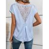 image:imageDokotoo Womens Silk Satin Tops Short Sleeve Shirts Crewneck Back Lace Patchwork Casual Dressy Blouse Summer OutfitsSky Blue
