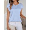 image:imageDokotoo Womens Silk Satin Tops Short Sleeve Shirts Crewneck Back Lace Patchwork Casual Dressy Blouse Summer OutfitsSky Blue